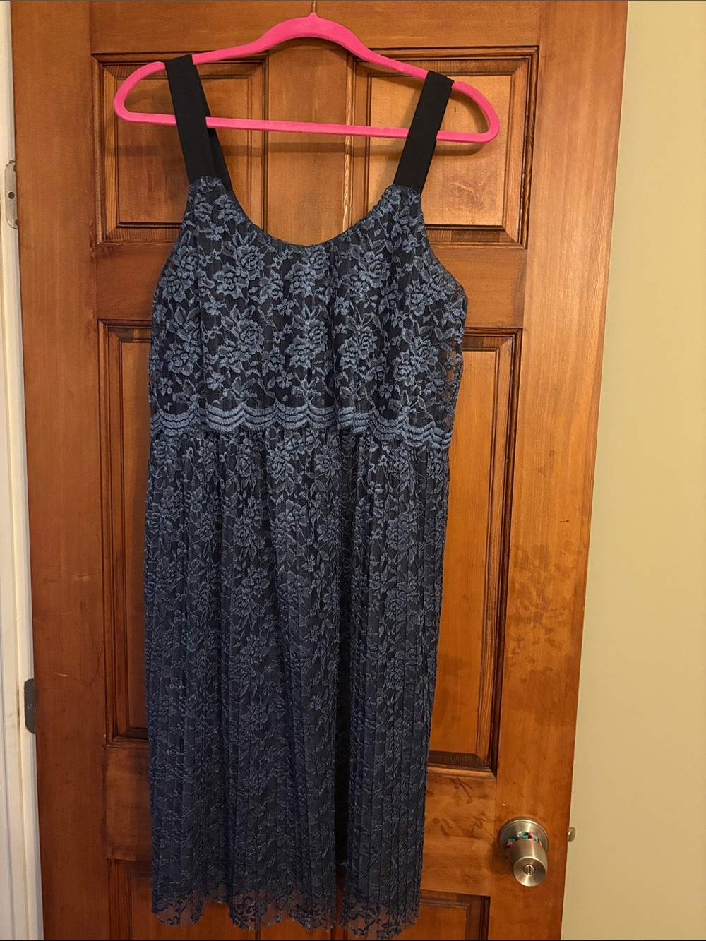ASOS Navy Lace Midi Dress with Black Straps